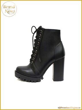 Lace Up Ankle Booties Stacked Heel Side Zipper